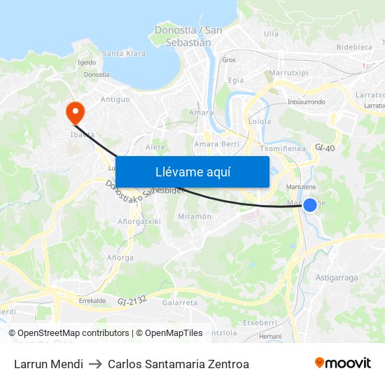 Larrun Mendi to Carlos Santamaria Zentroa map