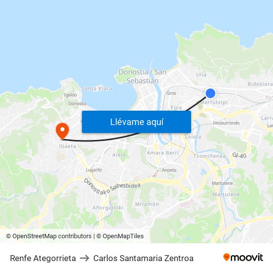 Renfe Ategorrieta to Carlos Santamaria Zentroa map