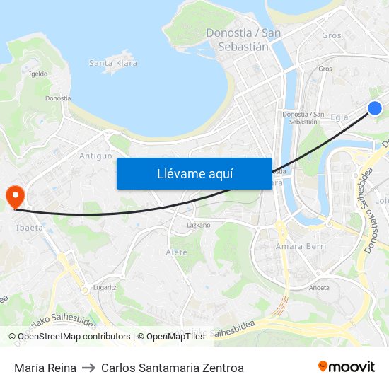 María Reina to Carlos Santamaria Zentroa map