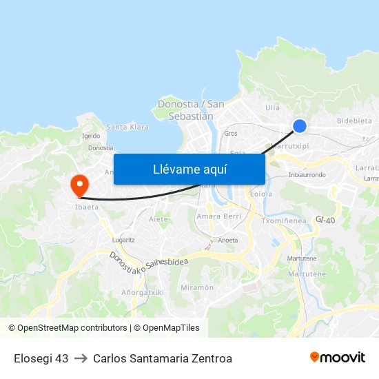 Elosegi 43 to Carlos Santamaria Zentroa map