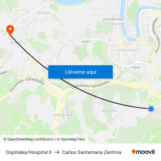 Ospitalea/Hospital II to Carlos Santamaria Zentroa map