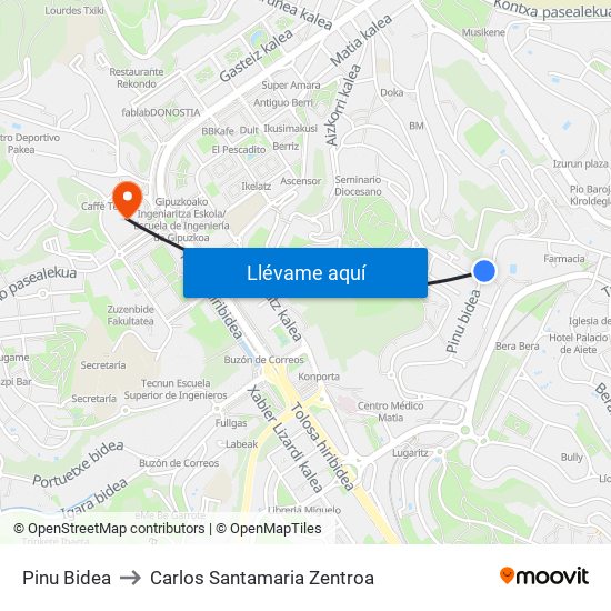 Pinu Bidea to Carlos Santamaria Zentroa map