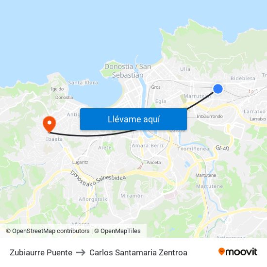 Zubiaurre Puente to Carlos Santamaria Zentroa map