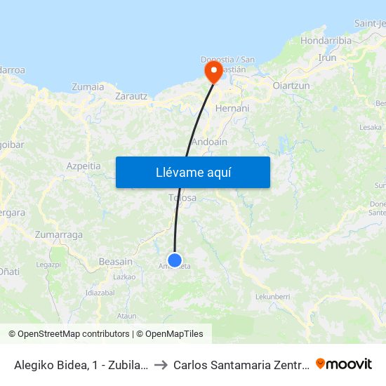 Alegiko Bidea, 1 - Zubilaga to Carlos Santamaria Zentroa map
