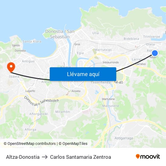 Altza-Donostia to Carlos Santamaria Zentroa map