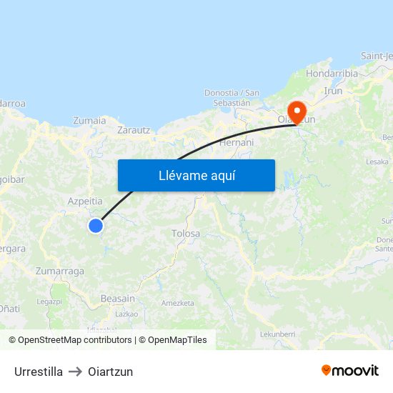 Urrestilla to Oiartzun map