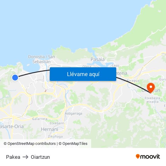 Pakea to Oiartzun map