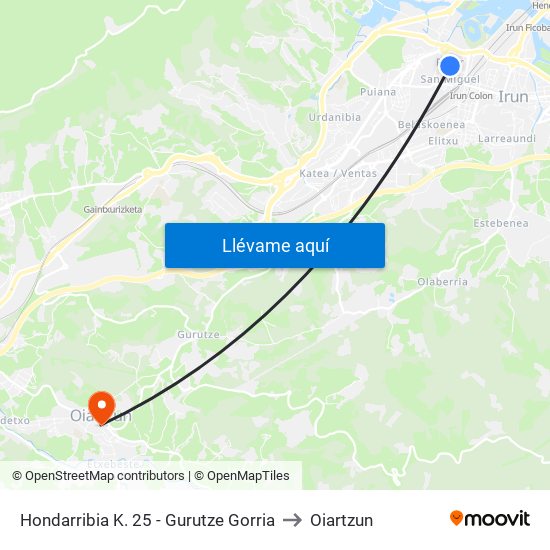 Hondarribia K. 25 - Gurutze Gorria to Oiartzun map