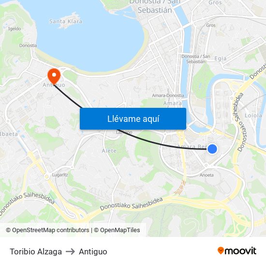 Toribio Alzaga to Antiguo map