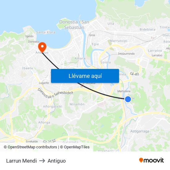 Larrun Mendi to Antiguo map
