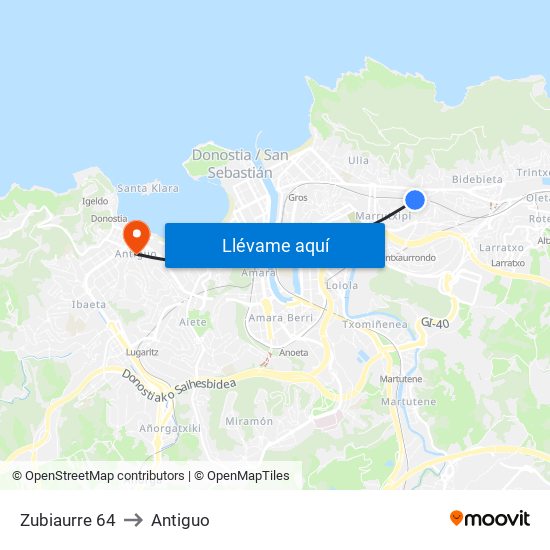 Zubiaurre 64 to Antiguo map