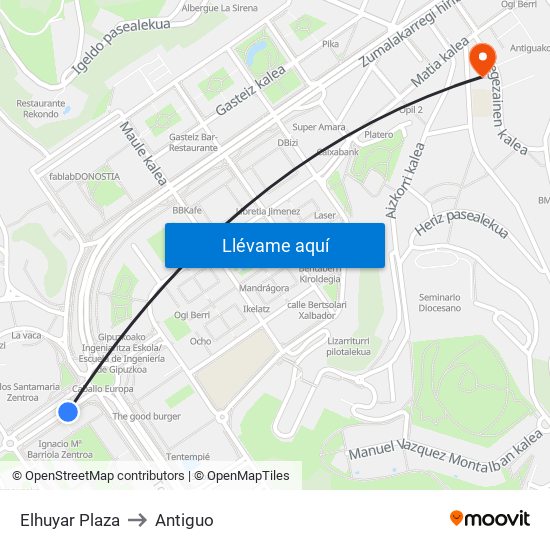 Elhuyar Plaza to Antiguo map