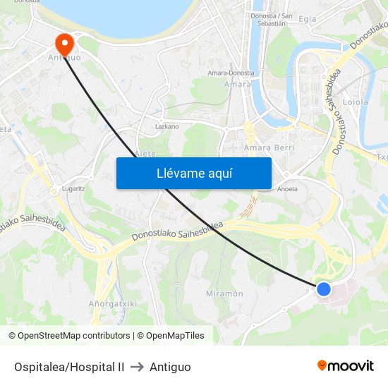 Ospitalea/Hospital II to Antiguo map