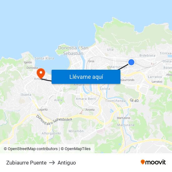 Zubiaurre Puente to Antiguo map