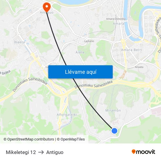 Mikeletegi 12 to Antiguo map