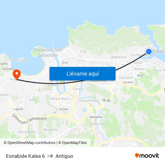 Esnabide Kalea 6 to Antiguo map