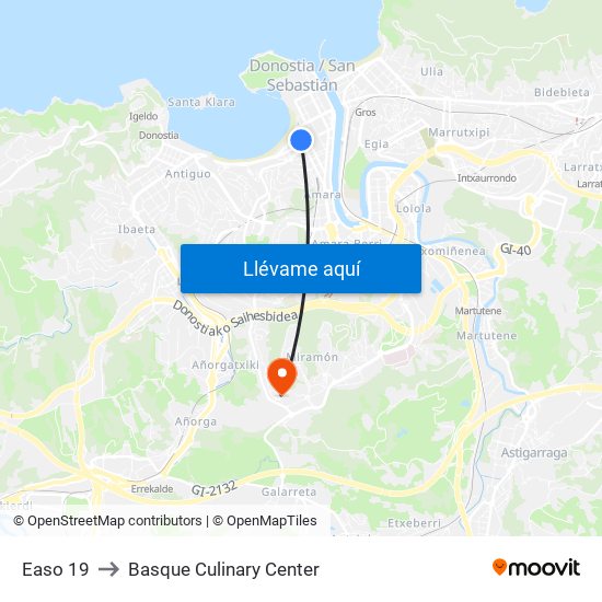 Easo 19 to Basque Culinary Center map