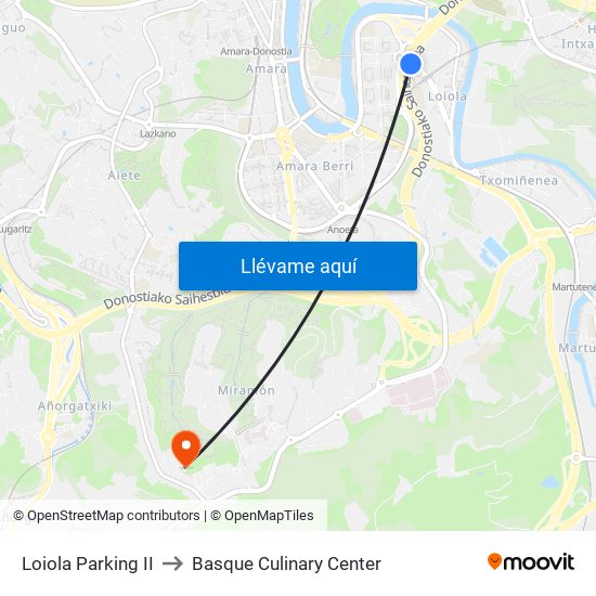 Loiola Parking II to Basque Culinary Center map