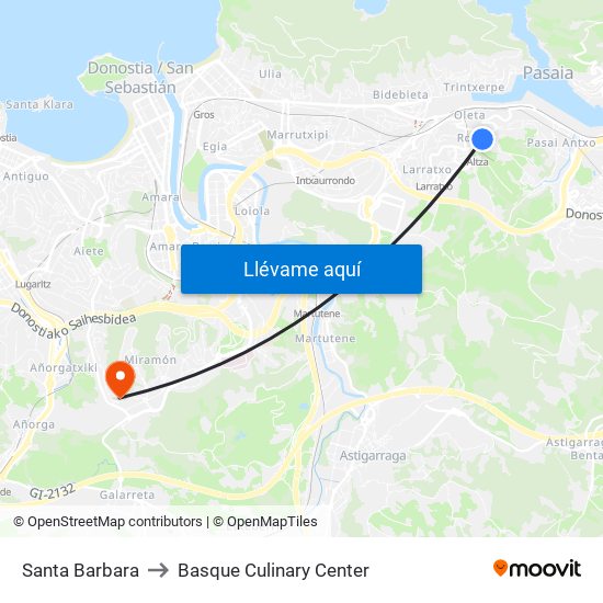 Santa Barbara to Basque Culinary Center map