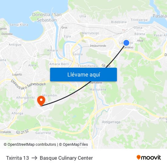 Txirrita 13 to Basque Culinary Center map