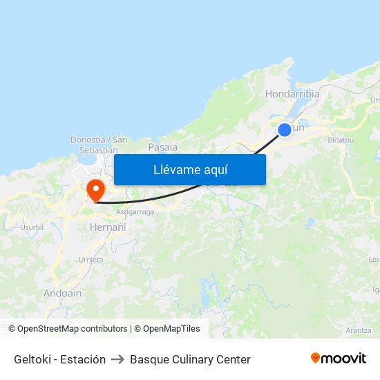 Geltoki - Estación to Basque Culinary Center map