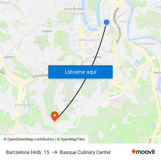 Bartzelona Hirib. 15 to Basque Culinary Center map