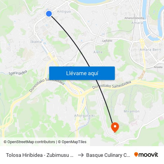 Tolosa Hiribidea - Zubimusu Parkea to Basque Culinary Center map