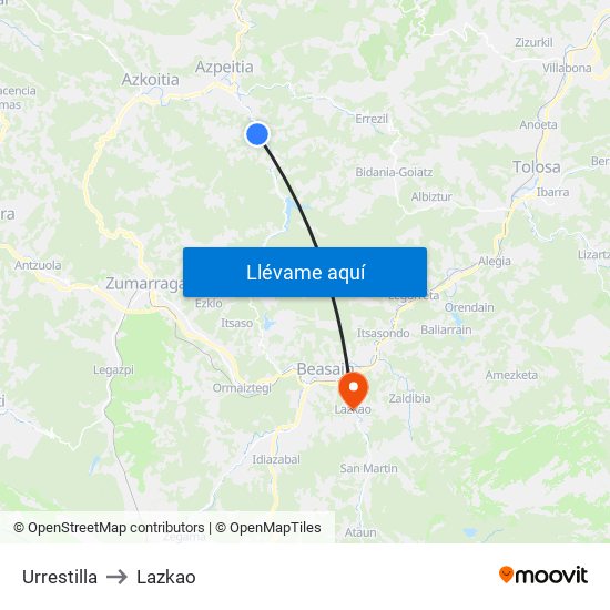 Urrestilla to Lazkao map