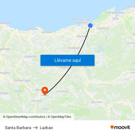 Santa Barbara to Lazkao map