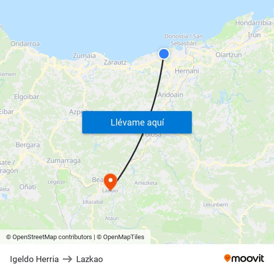 Igeldo Herria to Lazkao map