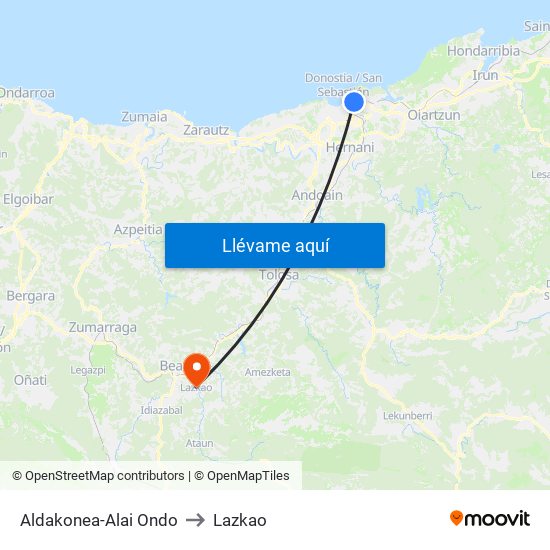 Aldakonea-Alai Ondo to Lazkao map