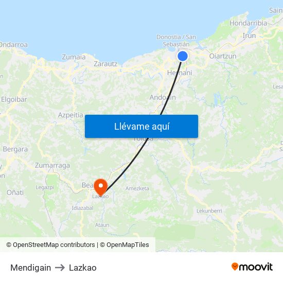 Mendigain to Lazkao map