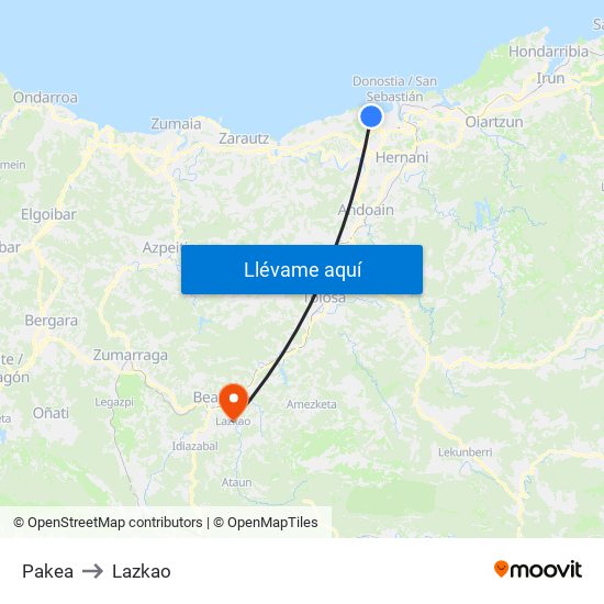 Pakea to Lazkao map