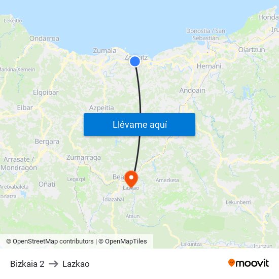 Bizkaia 2 to Lazkao map