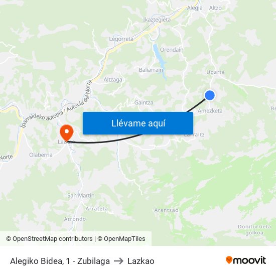 Alegiko Bidea, 1 - Zubilaga to Lazkao map