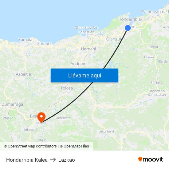 Hondarribia Kalea to Lazkao map