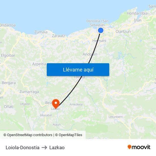 Loiola-Donostia to Lazkao map