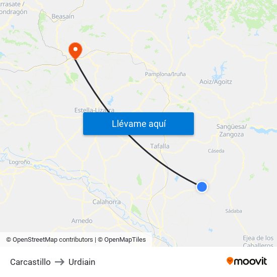 Carcastillo to Urdiain map