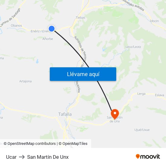 Ucar to San Martín De Unx map