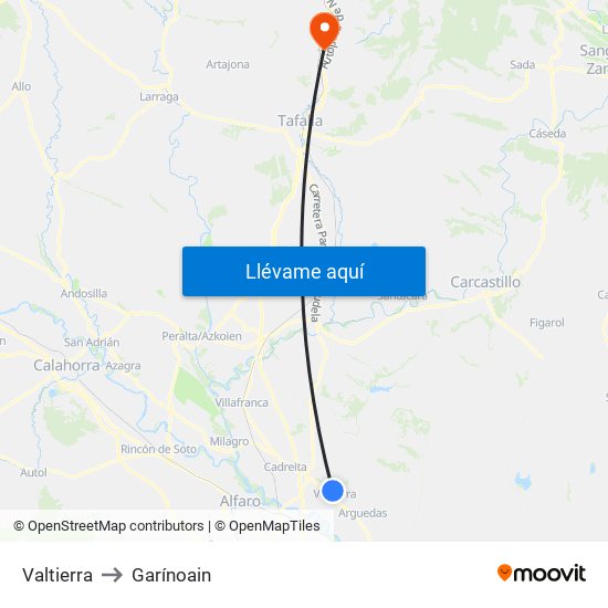 Valtierra to Garínoain map