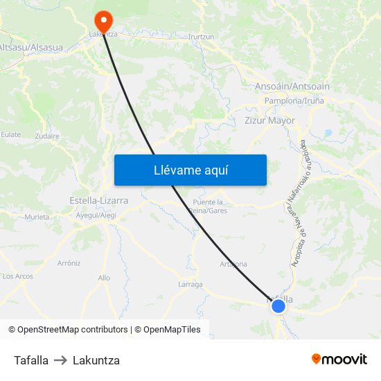 Tafalla to Lakuntza map