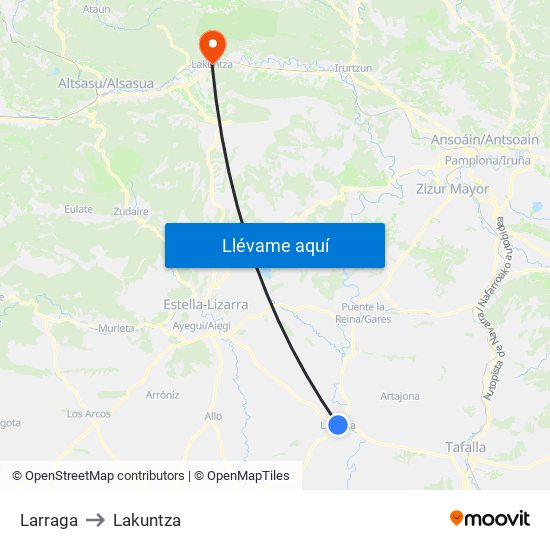 Larraga to Lakuntza map