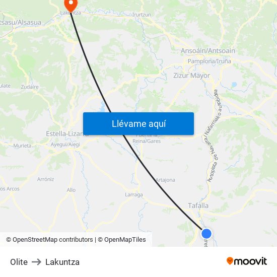 Olite to Lakuntza map