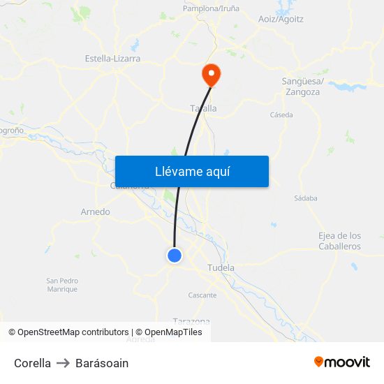 Corella to Barásoain map