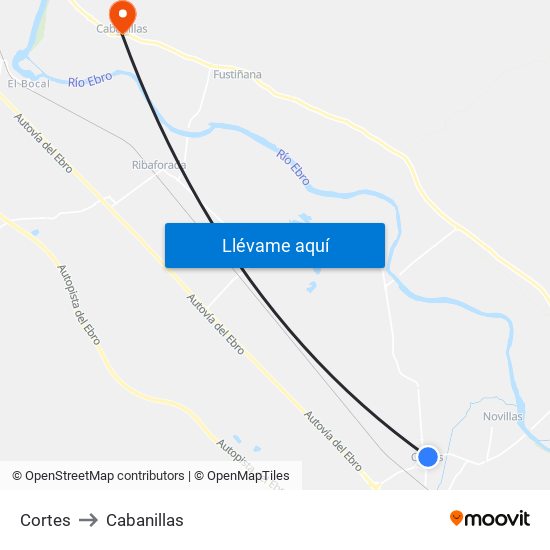 Cortes to Cabanillas map