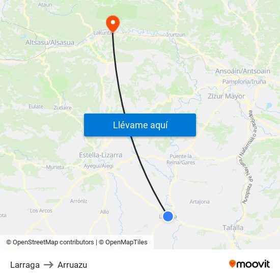 Larraga to Arruazu map