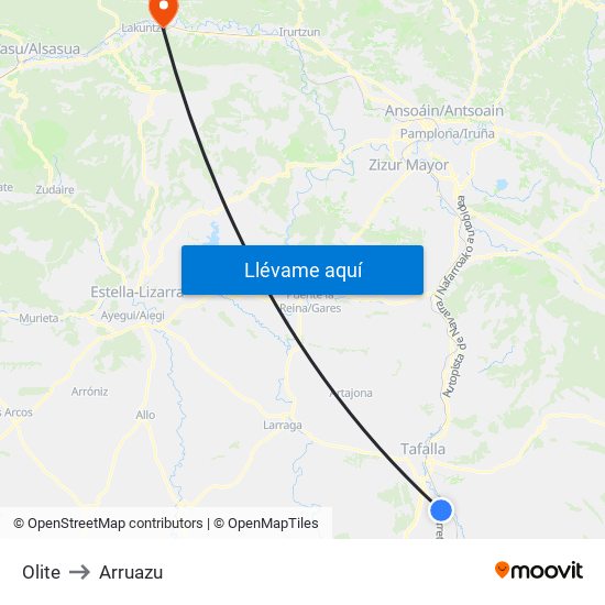 Olite to Arruazu map