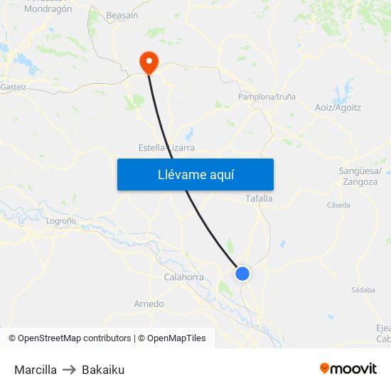 Marcilla to Bakaiku map