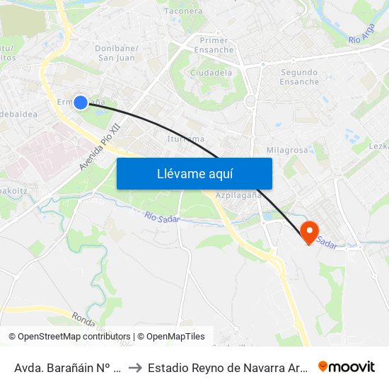 Avda. Barañáin Nº 52 to Estadio Reyno de Navarra Arena map