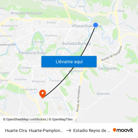 Huarte Ctra. Huarte-Pamplona (Rot Frente Martiket to Estadio Reyno de Navarra Arena map